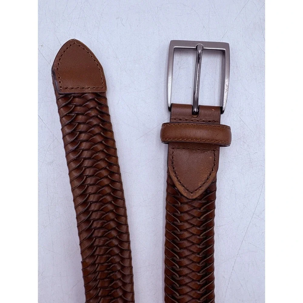 Johnston & Murphy Mens 38 Brown Woven Leather Belt Braided Dress Casual